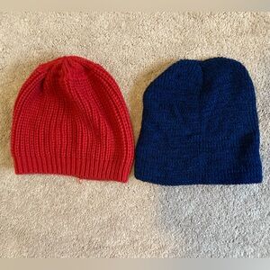 Set of 2 Beanie Hats - Red and Blue Knit Beanies ❤️💙❤️💙